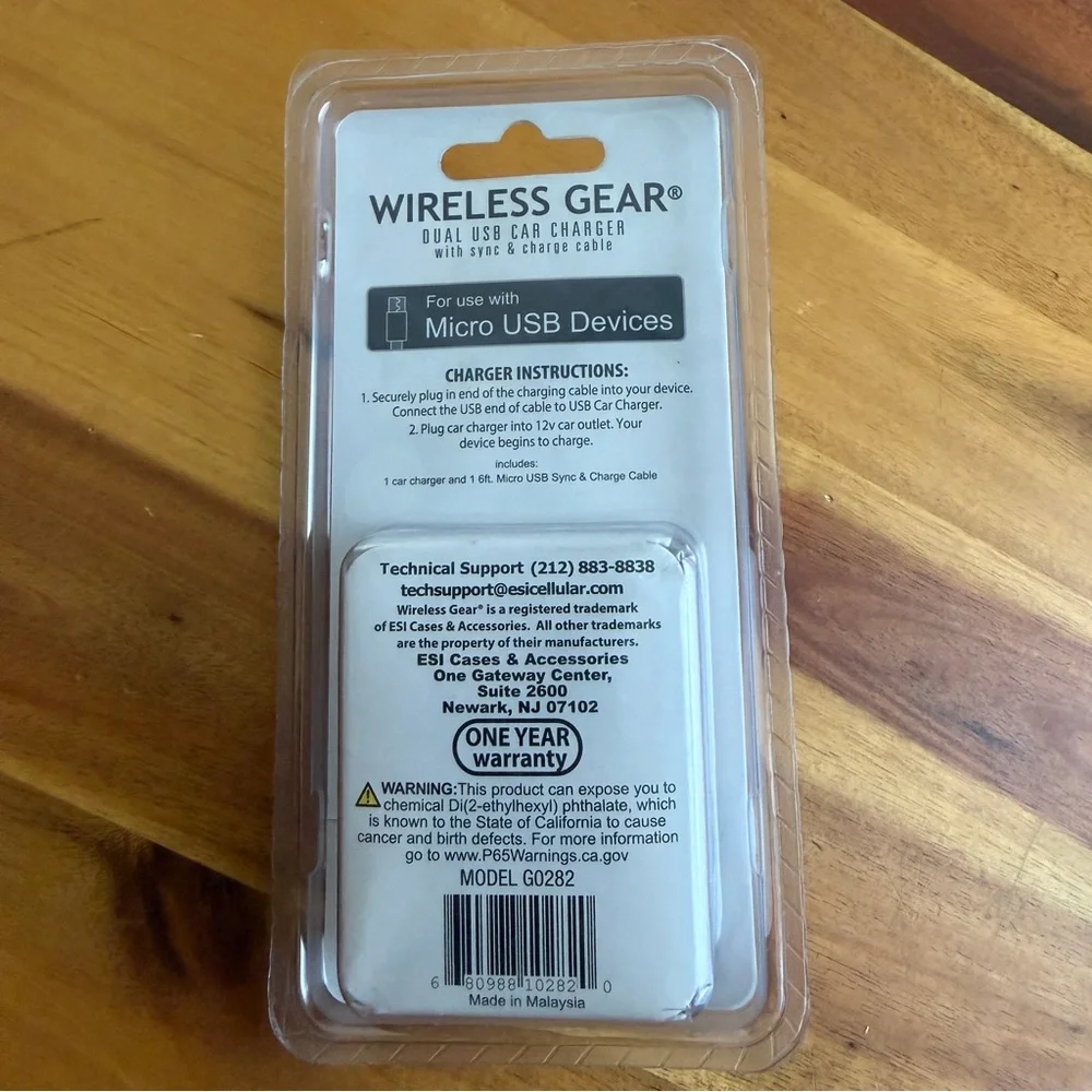 Wireless Gear dual usb car charger & sync charger cable‎ 6 feet